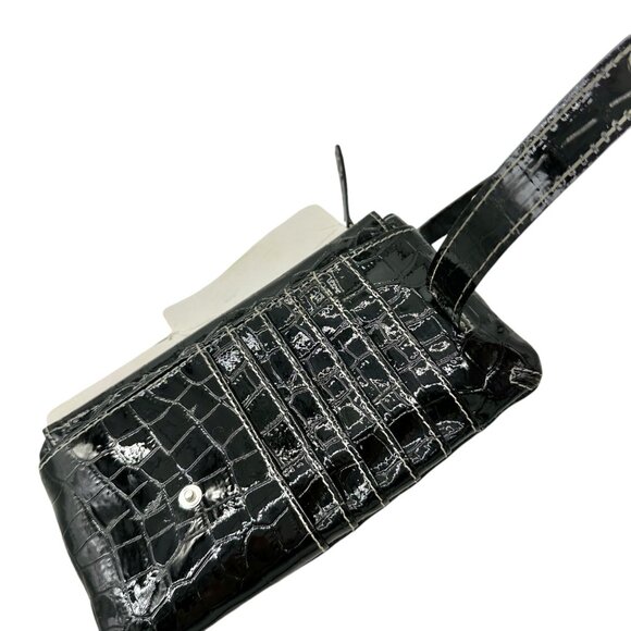 Rolfs Black Croc-Embossed Leather Wallet Clutch Card Holder Multiple Pockets - Picture 8 of 13